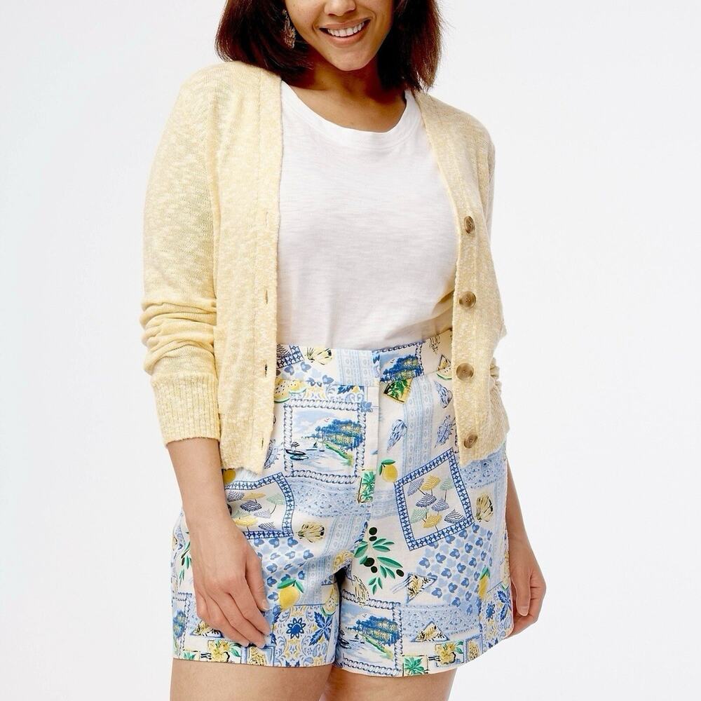 J.Crew Linen Blend Printed Shorts Size 2 Coastal Mediterranean Lemon Scenic
